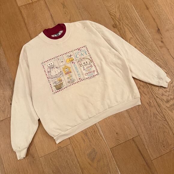 Vintage Lee Country Cat Cream Crewneck Sweatshirt Made in USA Size 2X - Picture 1 of 6